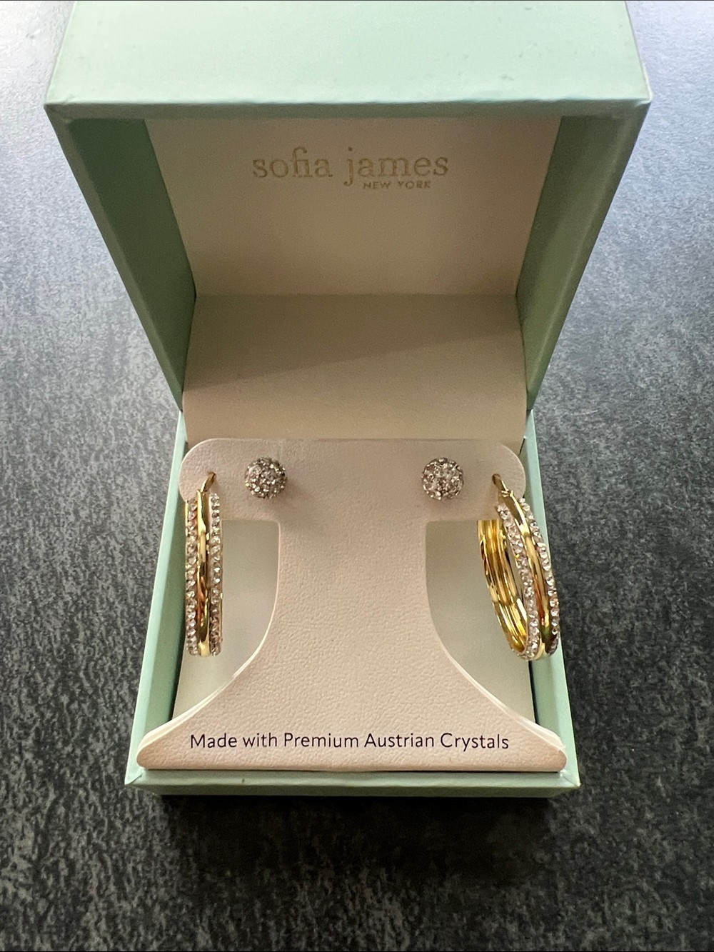 New Gold Crystal Hoop & Stud Earring Set